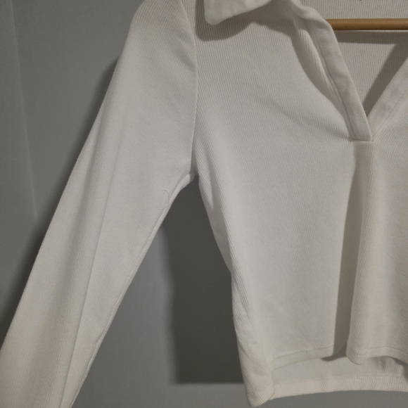 Abercrombie & Fitch Ribbed Polo Crop Top Long Sleeve White Size S - Picture 4 of 7